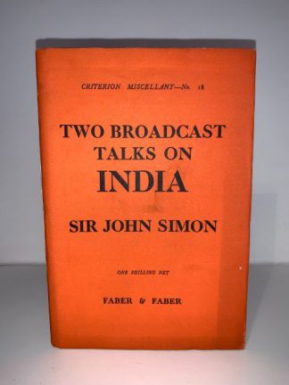 SIR SIMON, John - Two Broadcast Talks on India (Criterion Miscellany No.18)